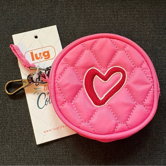 lug Handbags - Lug Circle Embroidered Coin Pouch – Perfectly Pink (Embroidered Red Heart)